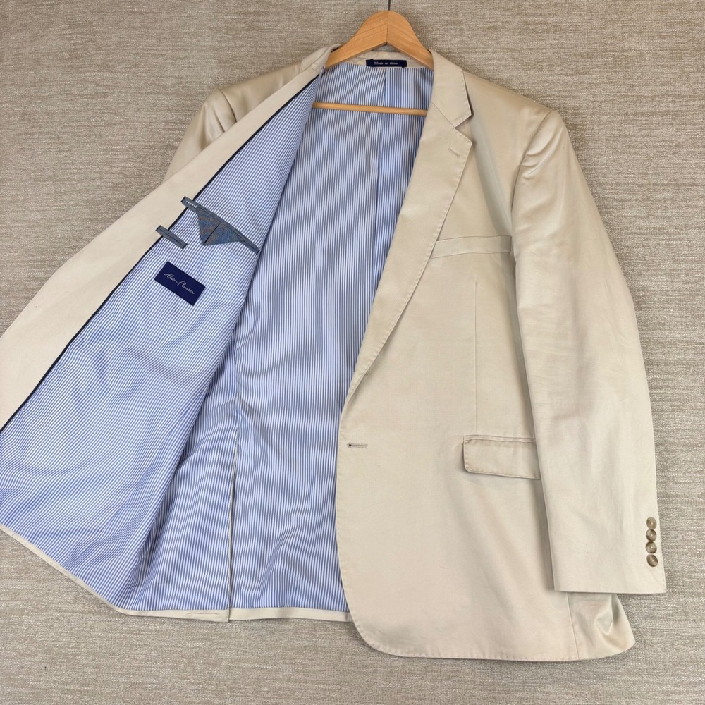 Alan Flusser Sport Coat Mens 48L Beige Cotton Twill Blazer Preppy Classic Office